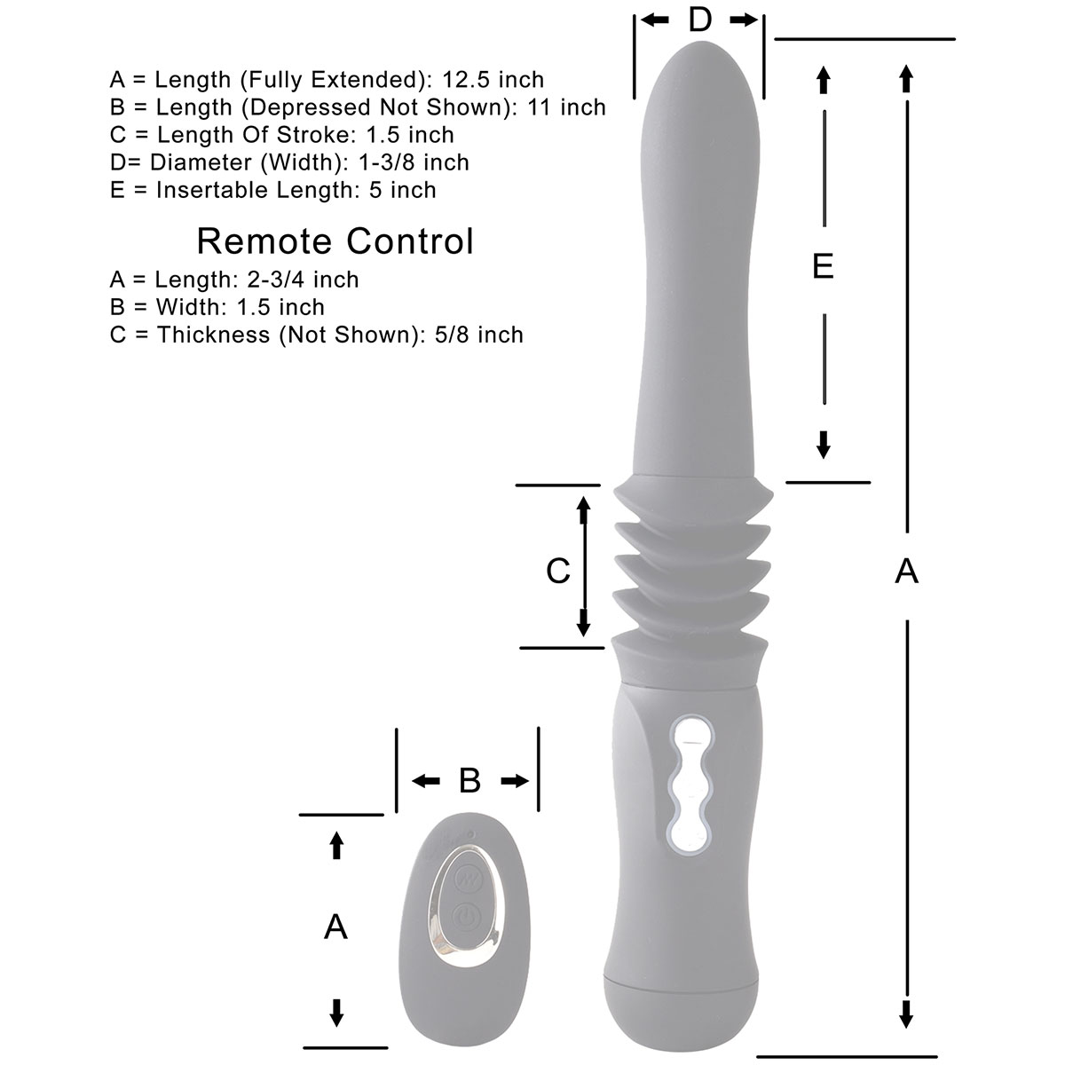 Maia MONROE Rechargeable Waterproof Silicone Thrusting Vibrator - Measurements