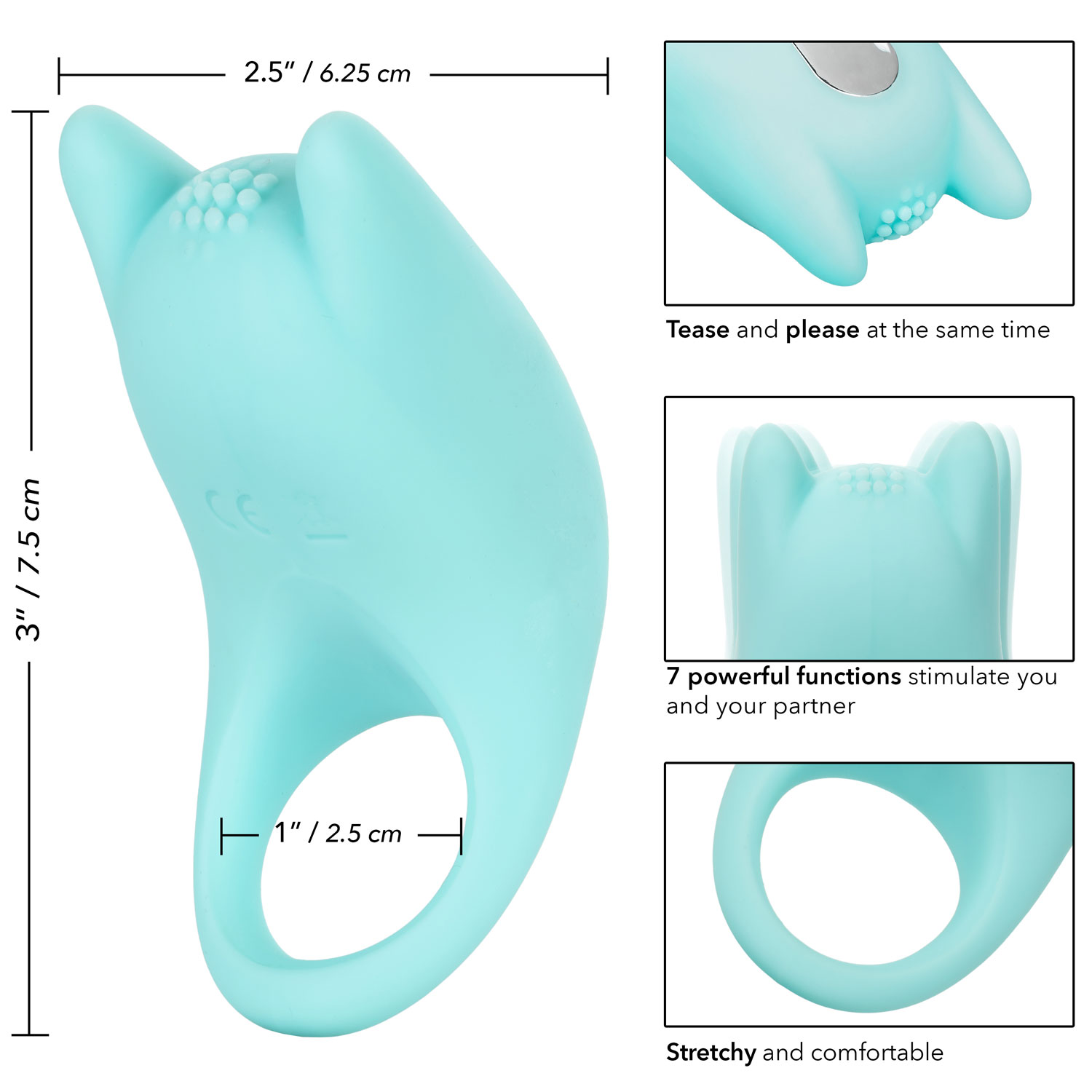 Silicone Rechargeable Dual Exciter Enhancer Vibrating Cock Ring - Measurements