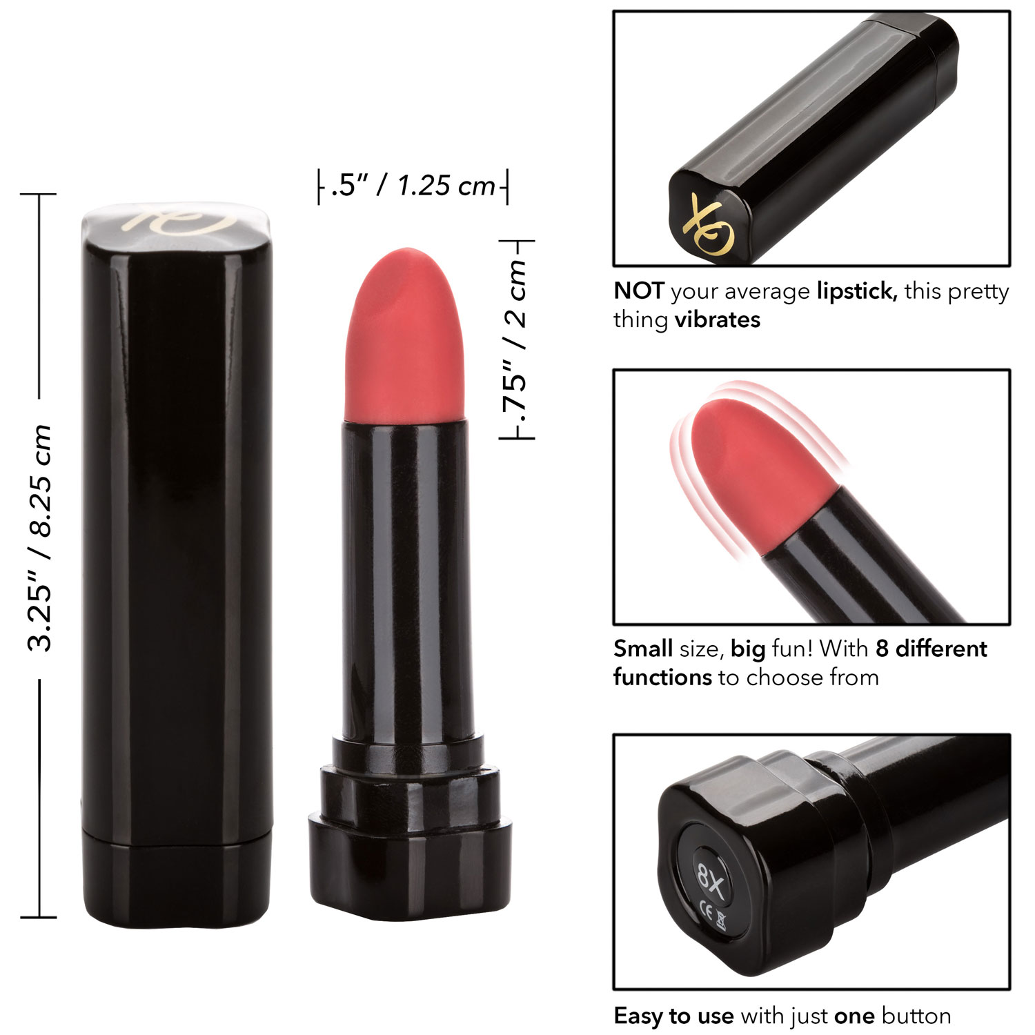 Hide & Play Lipstick Vibrator by CalExotics - Measurements