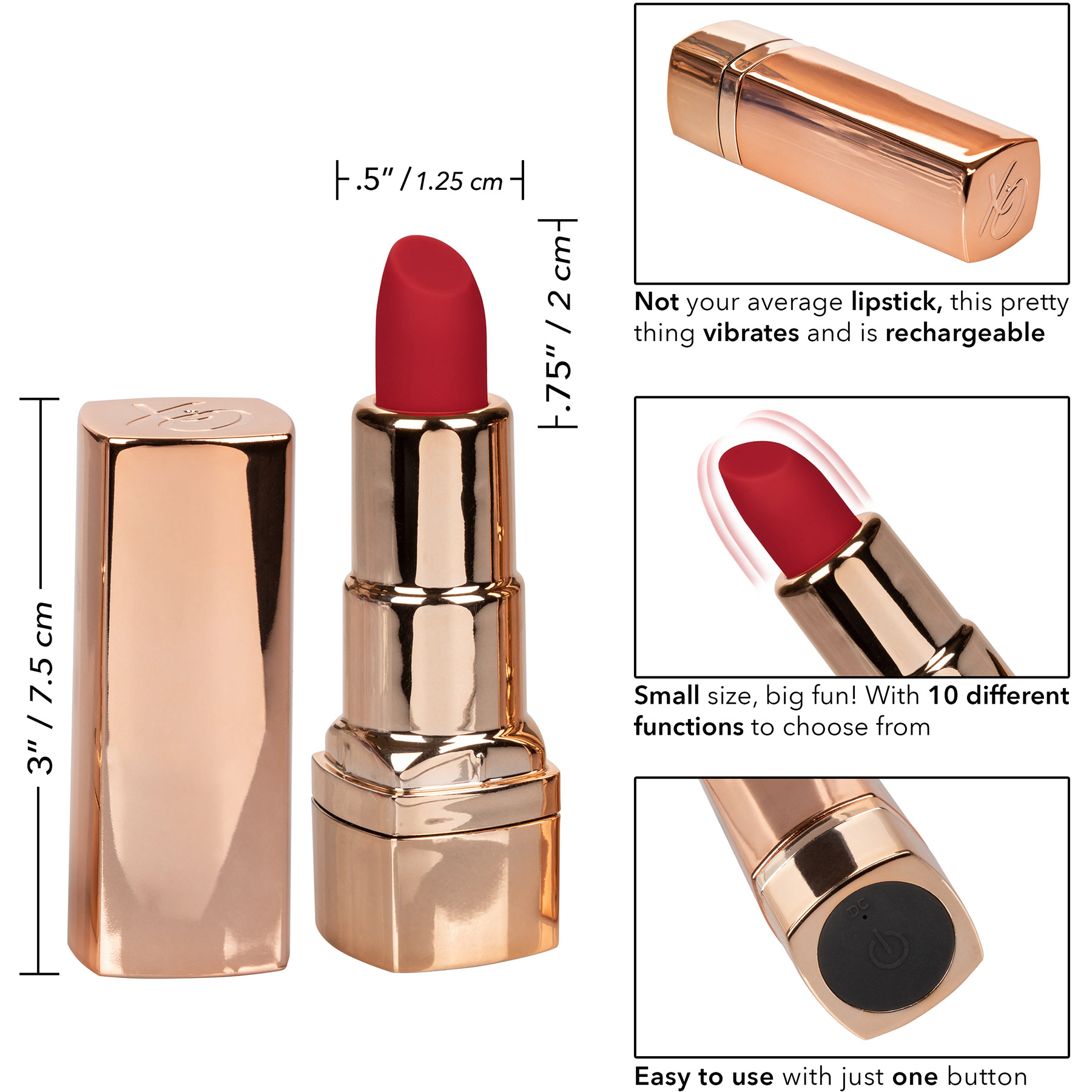 Hide & Play Rechargeable Lipstick Vibrator - Measurements