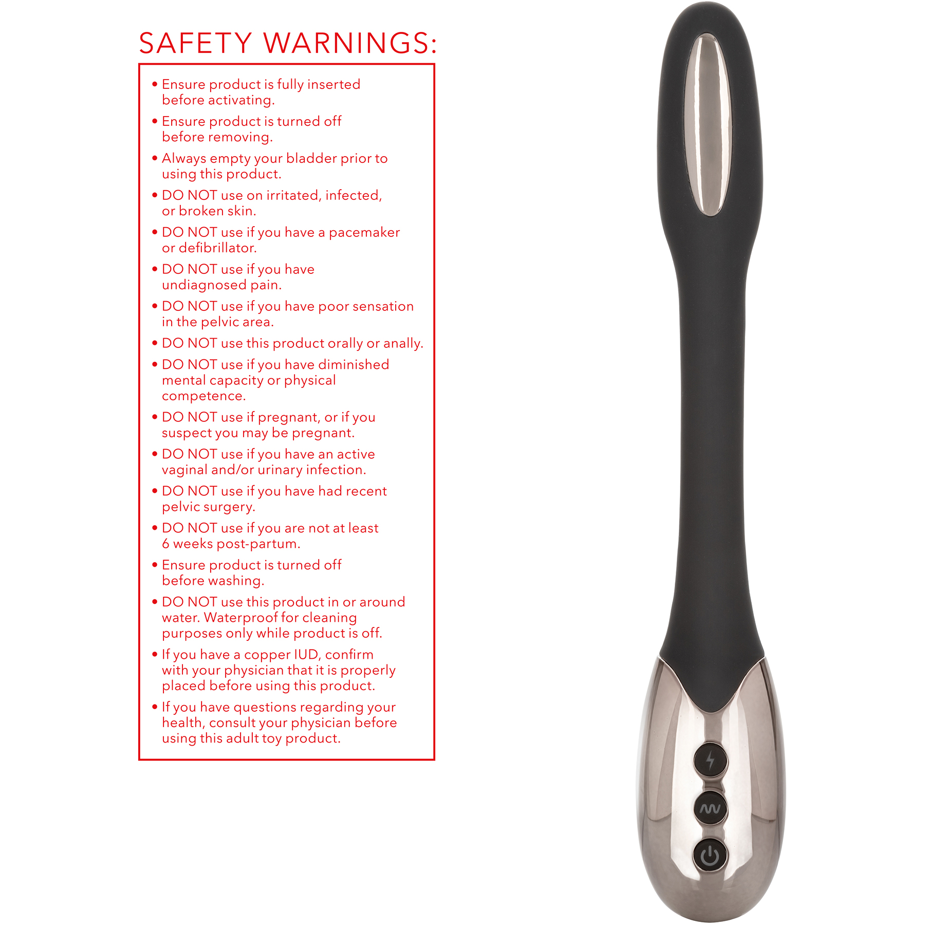 Volt Electro-Spark Rechargeable Electro-Stimulating Massager - Warnings