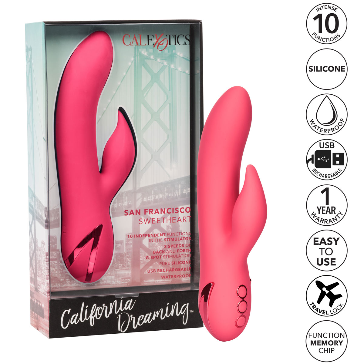 California Dreaming San Francisco Sweetheart Rabbit Style Silicone Vibrator - Features