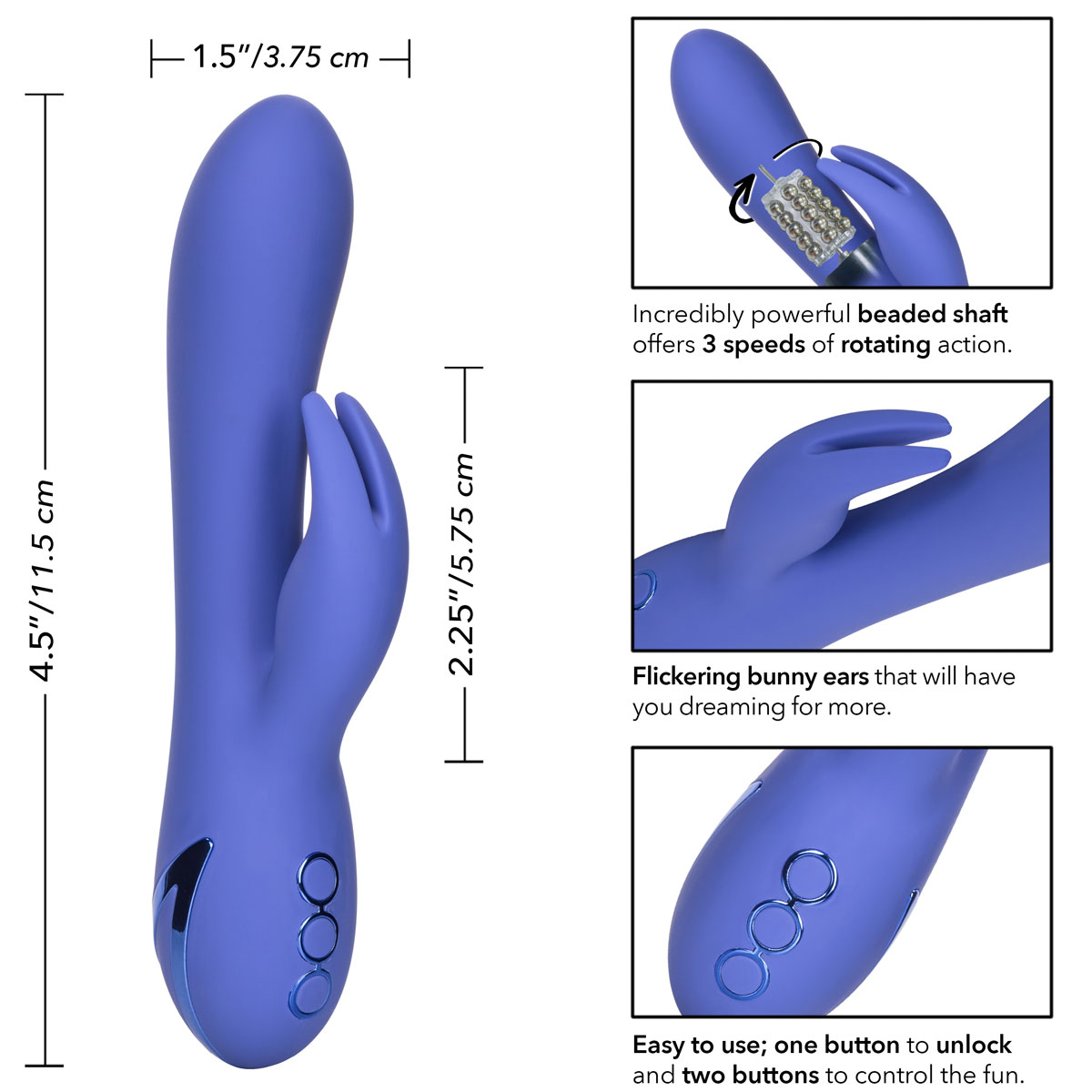 California Dreaming Beverly Hills Bunny Rabbit Style Silicone Vibrator - Measurements