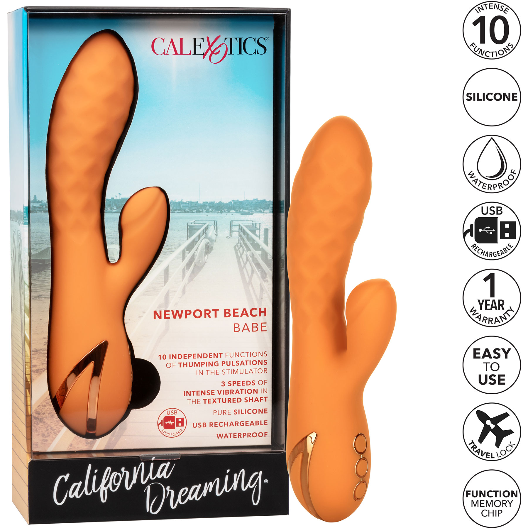 California Dreaming Newport Beach Babe Rabbit Style Silicone Vibrator - Features