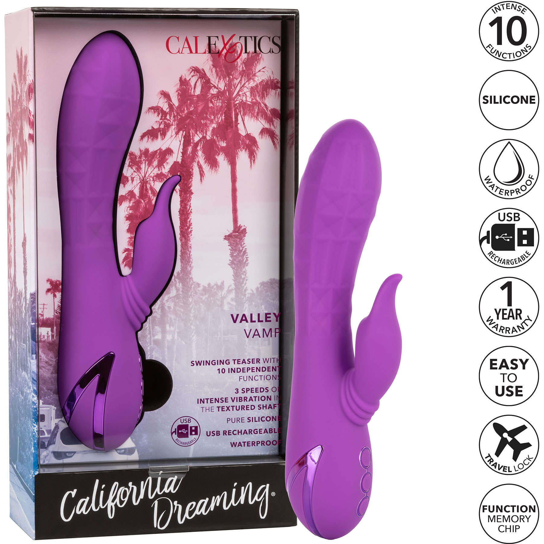 California Dreaming Valley Vamp Rabbit Style Silicone Vibrator - Features