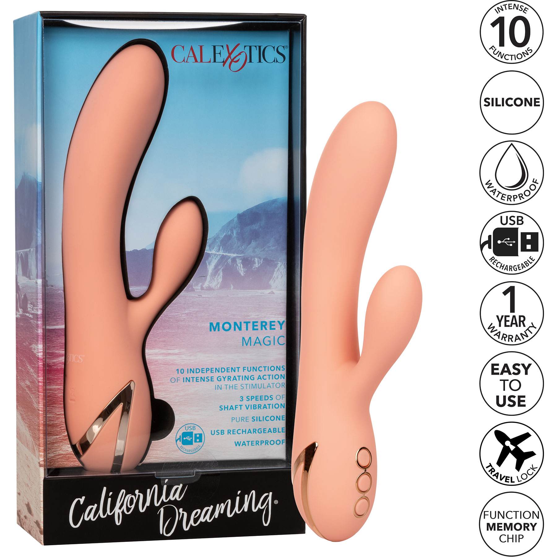 California Dreaming Monterey Magic Rabbit Style Silicone Vibrator - Features
