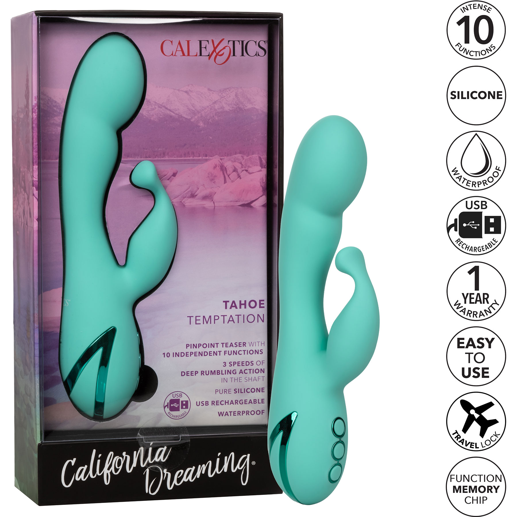 California Dreaming Tahoe Temptation Rabbit Style Silicone Vibrator - Features