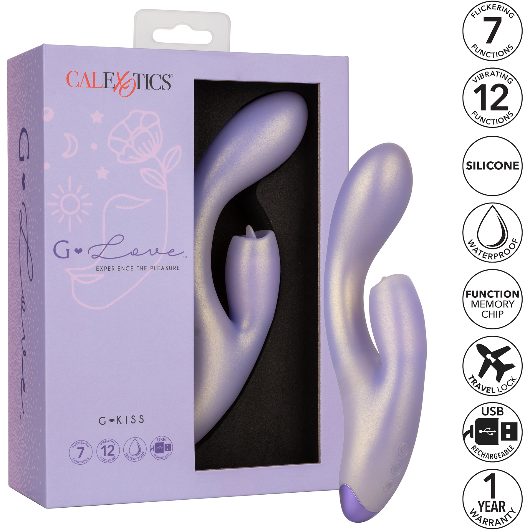 G-Love G-Kiss Silicone Rechargeable Waterproof Dual Stimulation Vibrator By CalExotics - Features