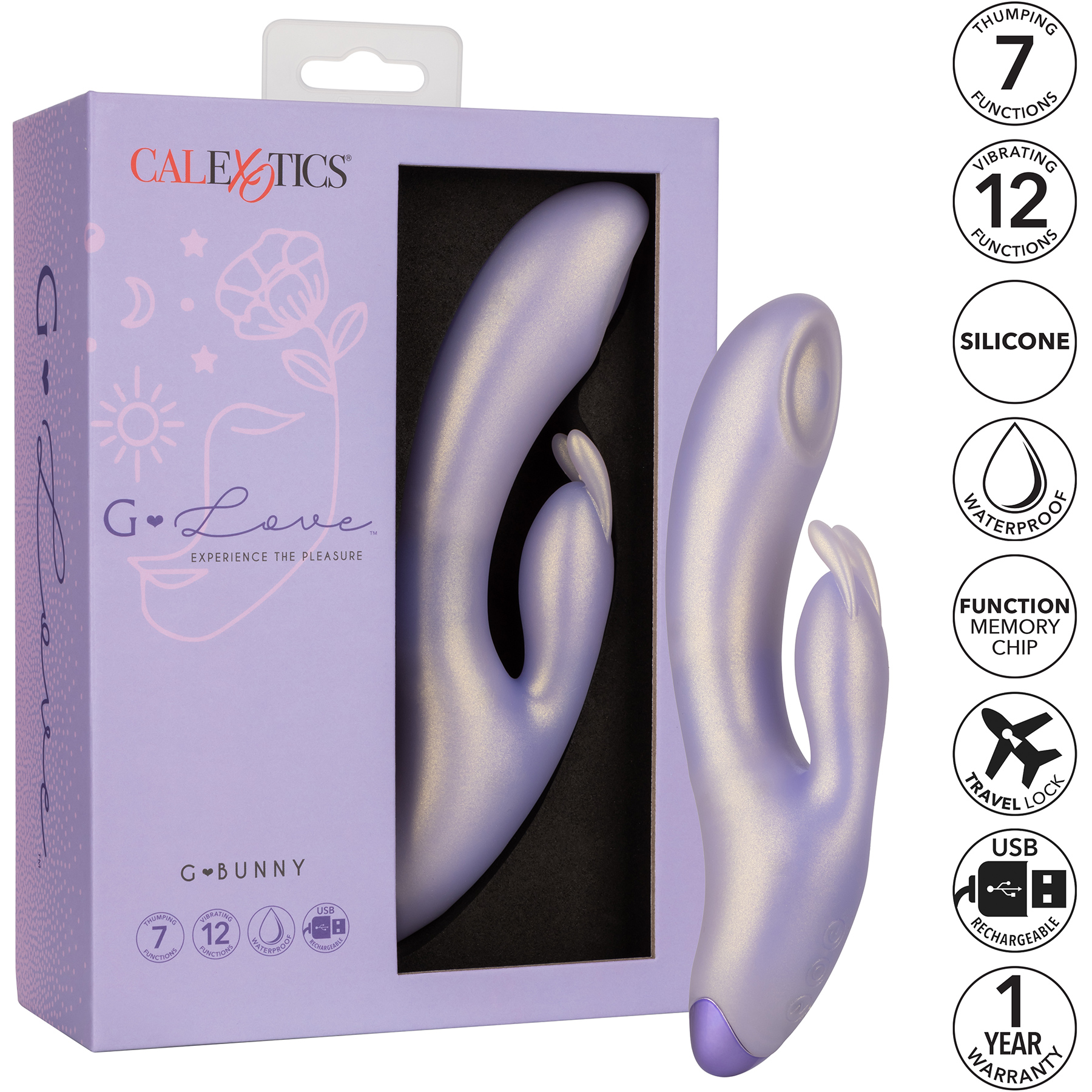 G-Love G-Bunny Silicone Rechargeable Waterproof Dual Stimulation Vibrator By CalExotics - Features