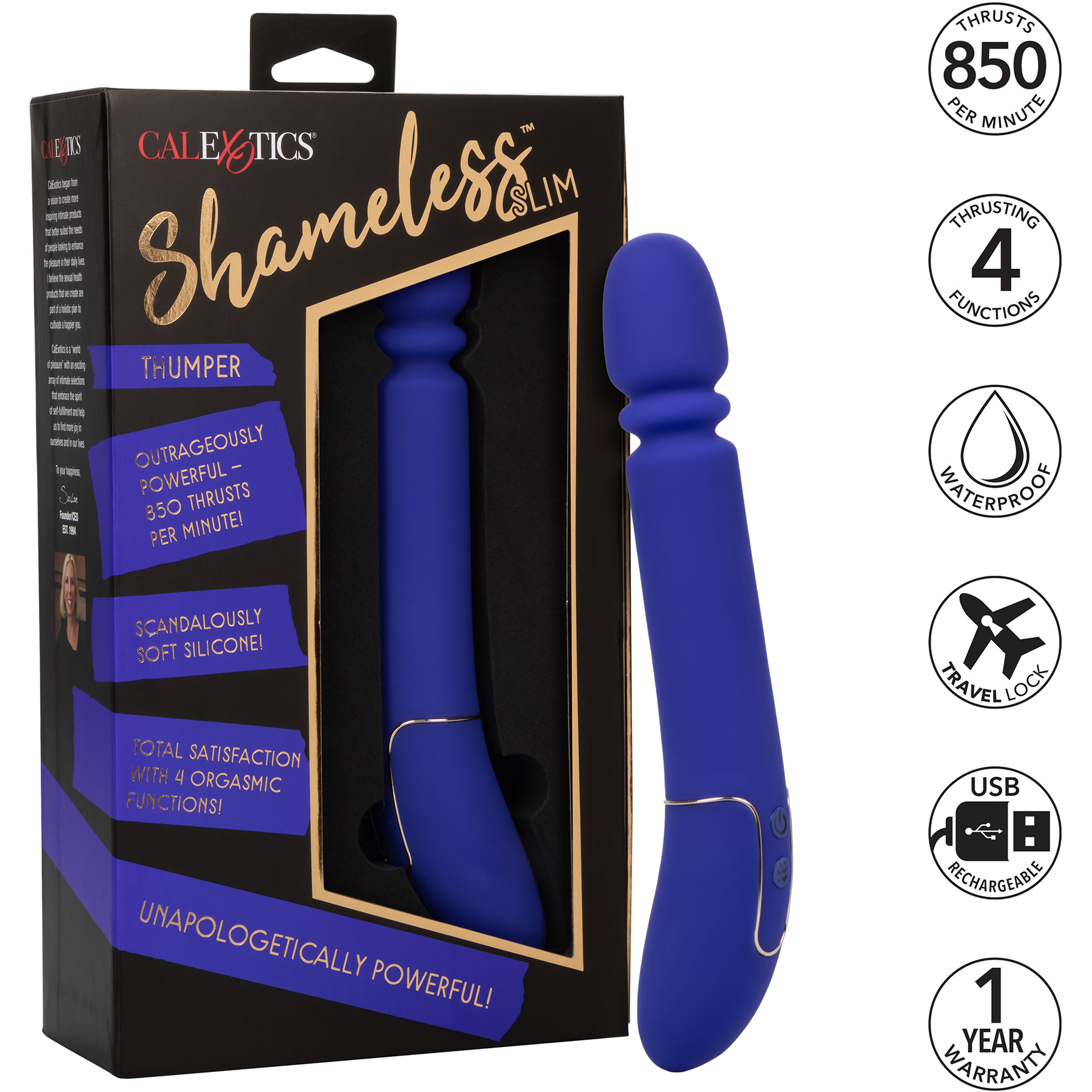Shameless Slim Thumper Powerful Silicone Waterproof Rechargeable Thruster - Features