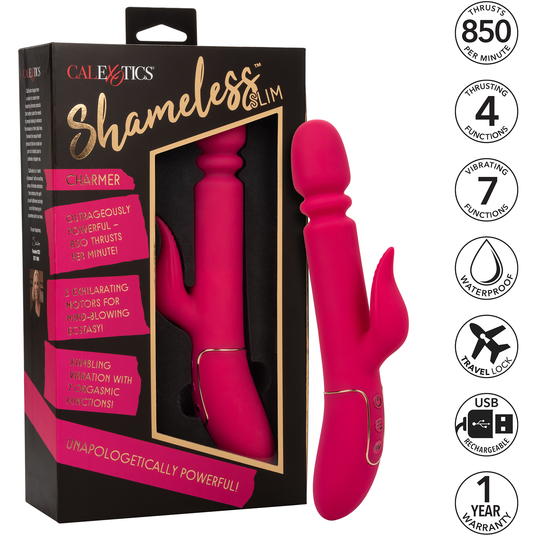 Shameless Slim Charmer Powerful Silicone Waterproof Rechargeable Rabbit Thruster - Features