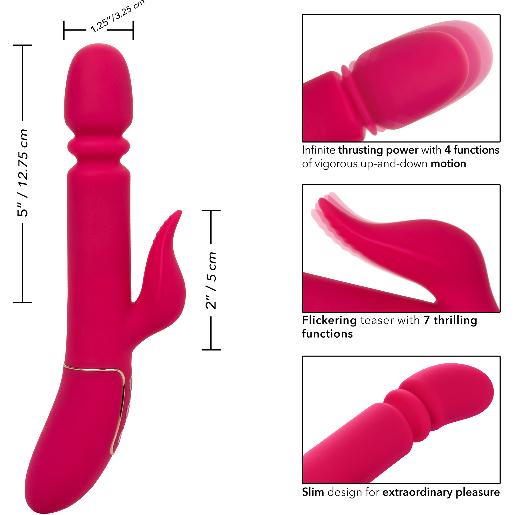 Shameless Slim Charmer Powerful Silicone Waterproof Rechargeable Rabbit Thruster - Measurements