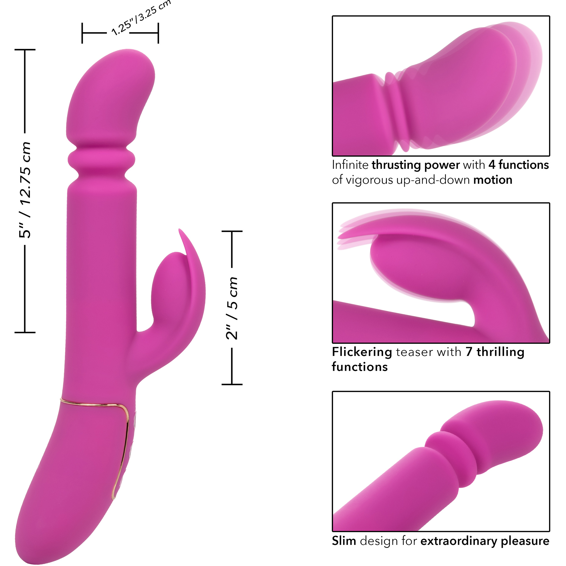 Shameless Slim Player Powerful Silicone Waterproof Rechargeable Rabbit Thruster - Measurements
