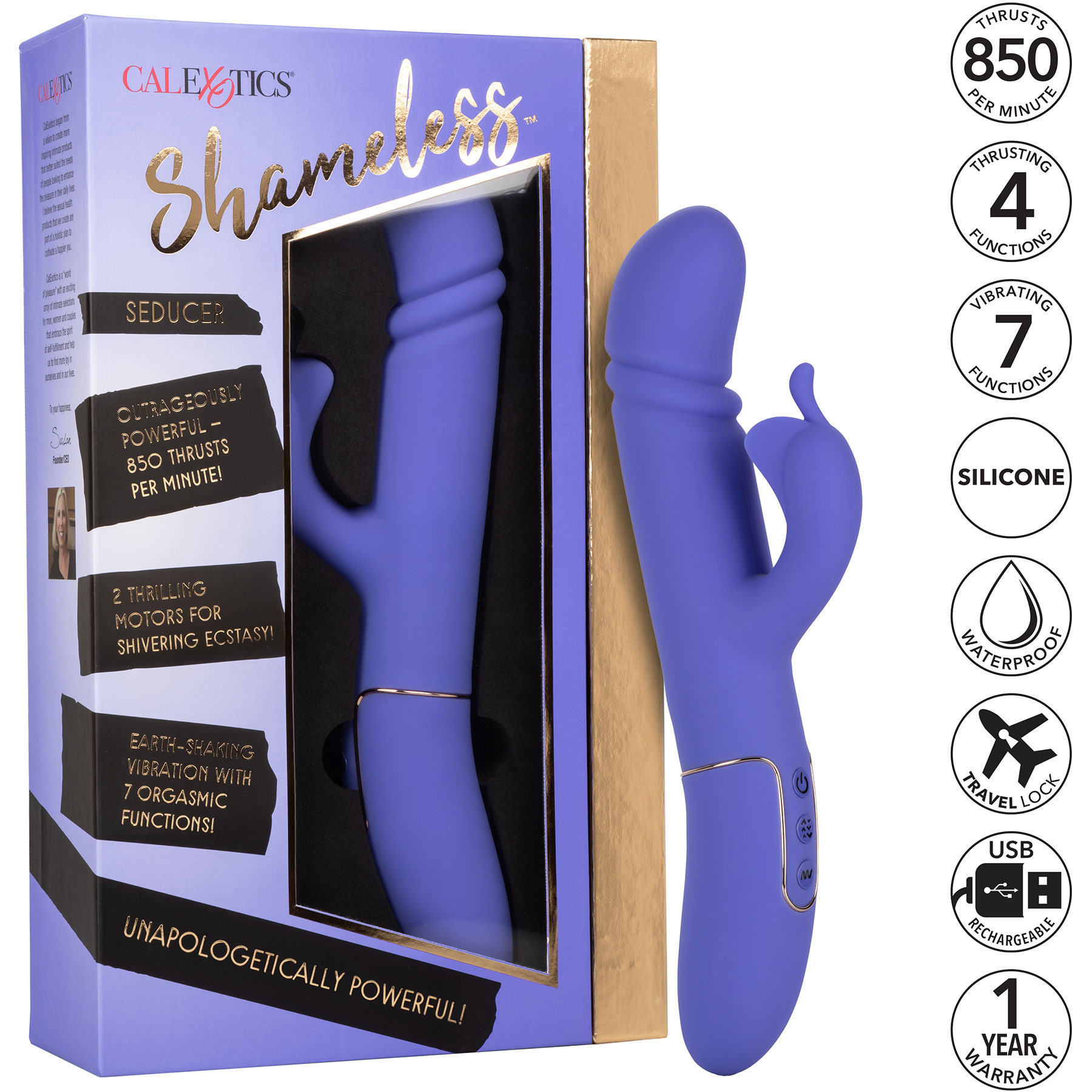 Shameless Tease Powerful Silicone Rechargeable Rabbit Style Thrusting G-Spot Vibrator - Features