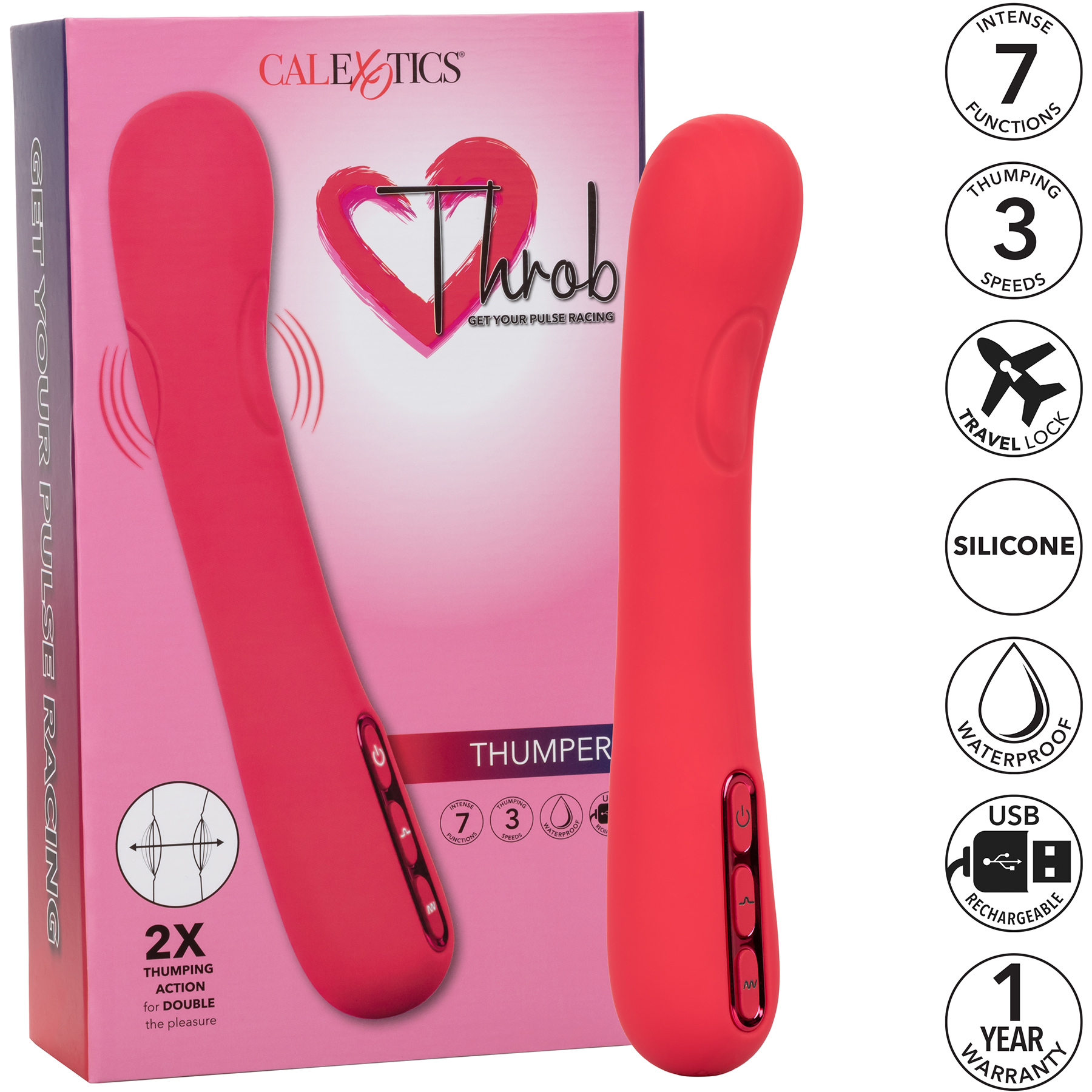 Throb Thumper Rechargeable Waterproof Silicone Vibrator - Features