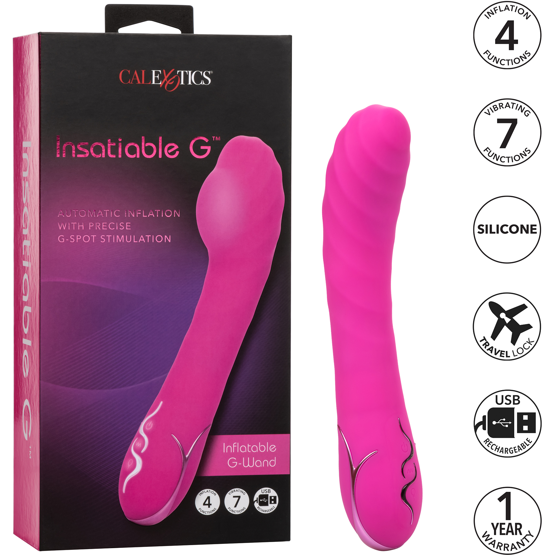  Insatiable G Inflatable G-Wand Silicone Rechargeable G-Spot Vibrator - Features