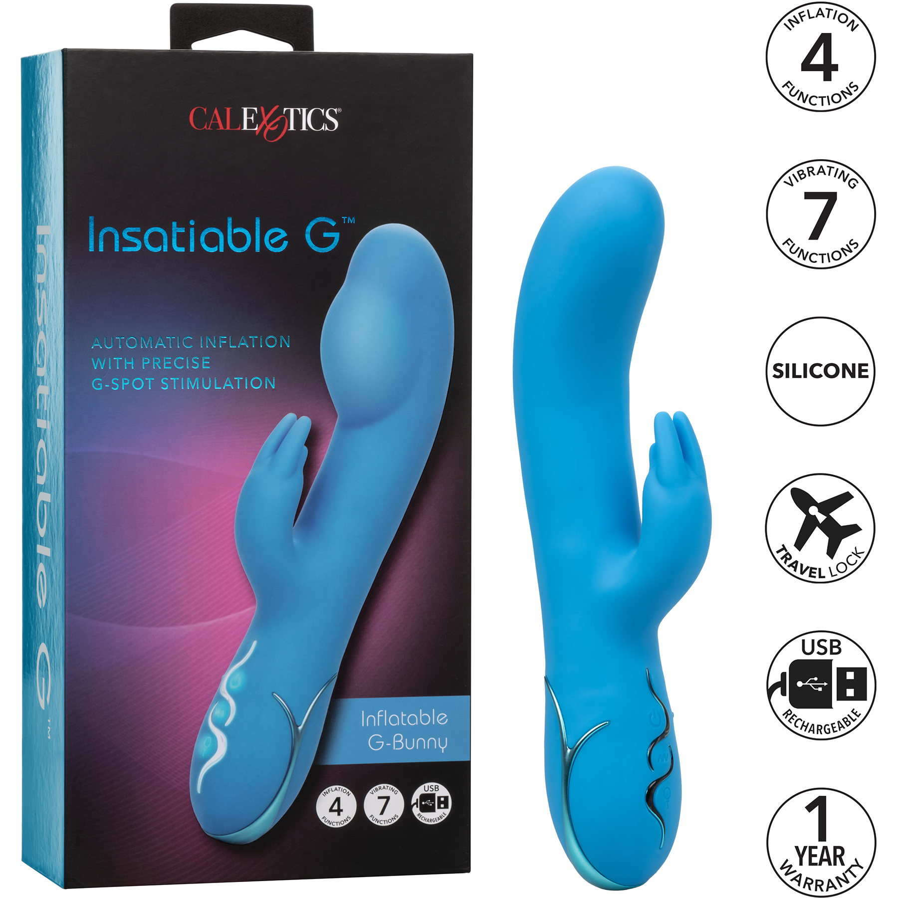  Insatiable G Inflatable G-Bunny Rabbit Style Silicone Vibrator - Features