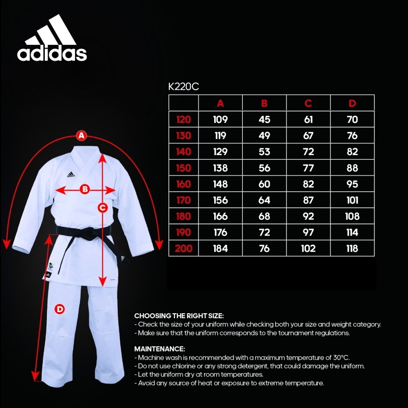 Club Karate Uniform by Adidas - WKF Appr. Adult Sizes 160-200 (K220C-Adult)  - Kicksport