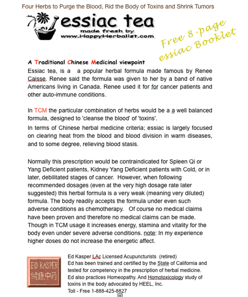 Free 8-page Essiac Tea booklet by HappyHerbalist