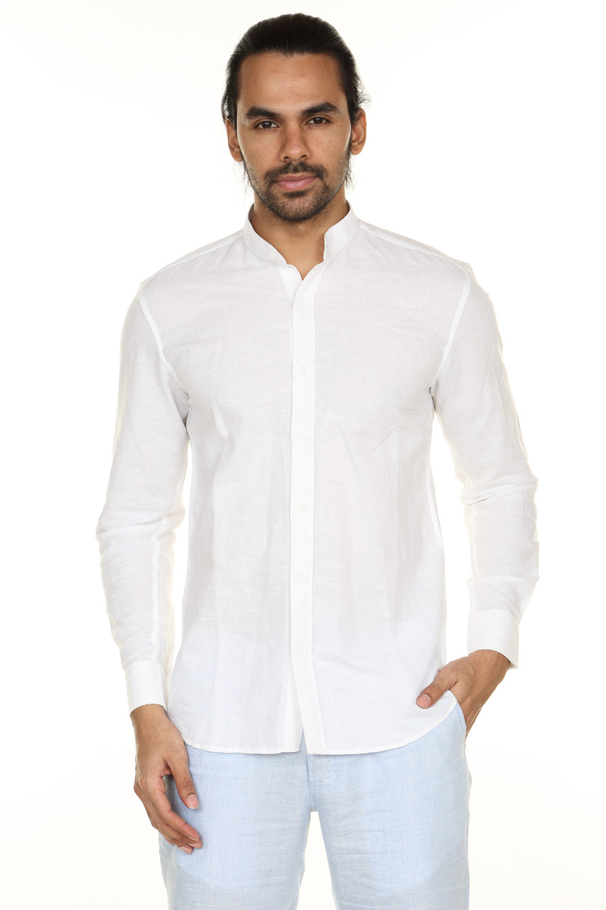 Men's Button down Shirt with Mandarin Collar - In-Sattva
