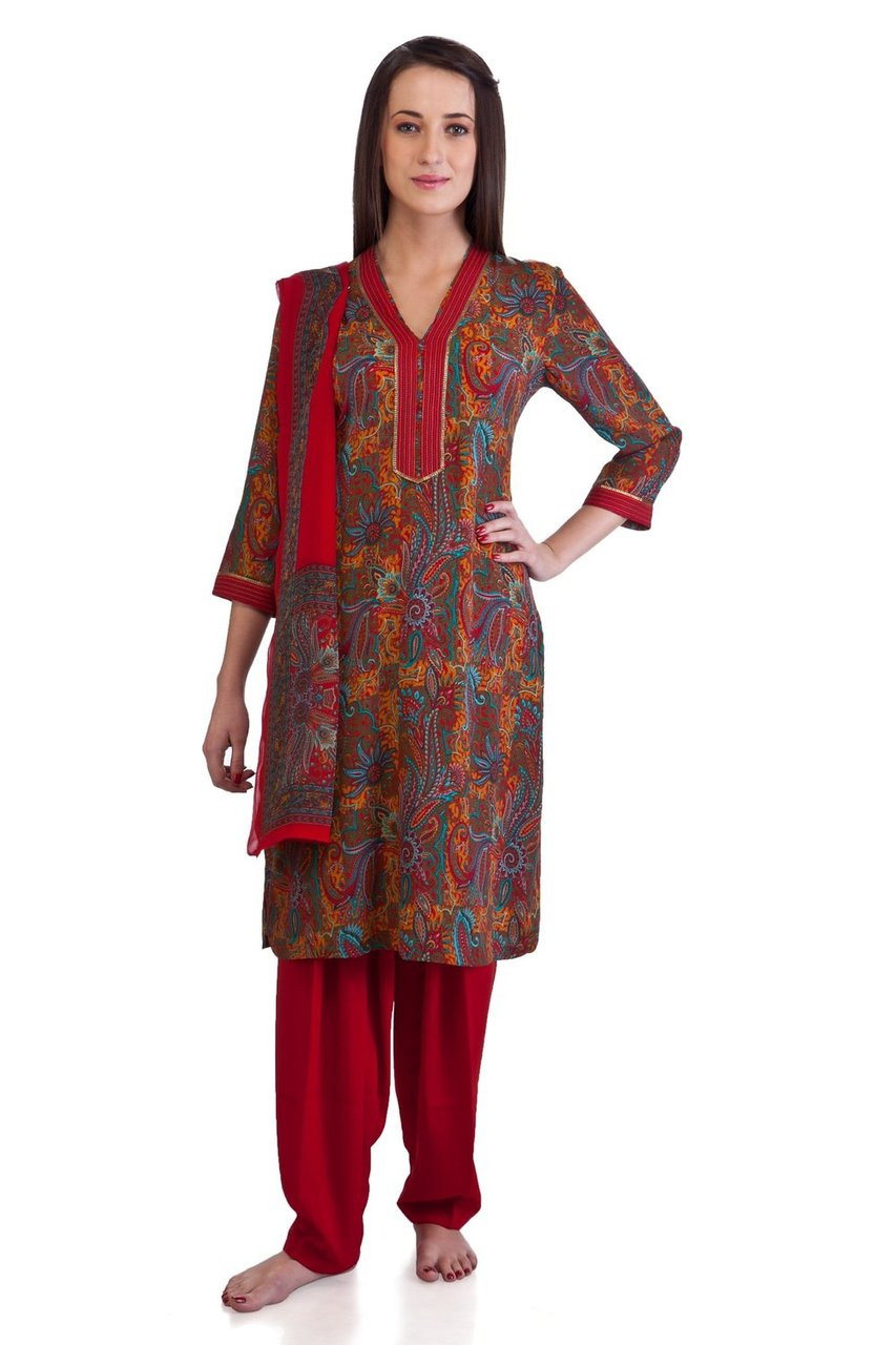 Mb Womens Indian Clothing Printed Kurta Tunic Tunic 3 Piece Suit In Sattva 7087