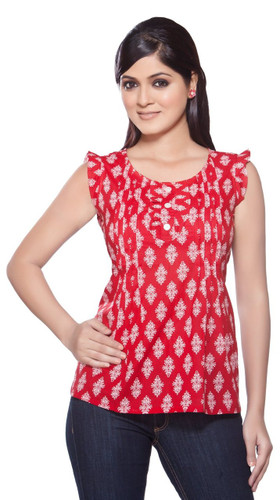 Women's Short Kurta Tunic - Printed with Buttons and Front Pleats - In ...
