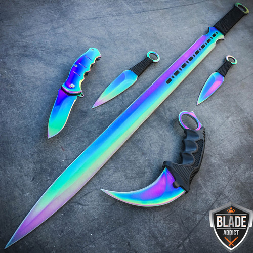 Blue Star Blade Reviews >> 5PC Rainbow Tactical Combat Fixed Blade Machete Sword Throwing Knife Karambit Set - MEGAKNIFE Blue Star Blade Reviews >> 5PC Rainbow Tactical Combat Fixed Blade Machete Sword Throwing Knife Karambit Set - MEGAKNIFE