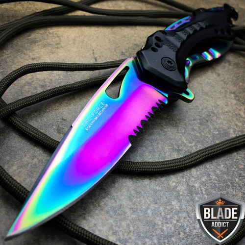 8" TAC FORCE RAINBOW SPRING ASSISTED TACTICAL FOLDING KNIFE Blade Open