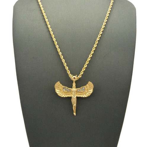 Ancient Egyptian Diamond Cz Goddess Isis Angel w/ Rope Chain - Bling Jewelz