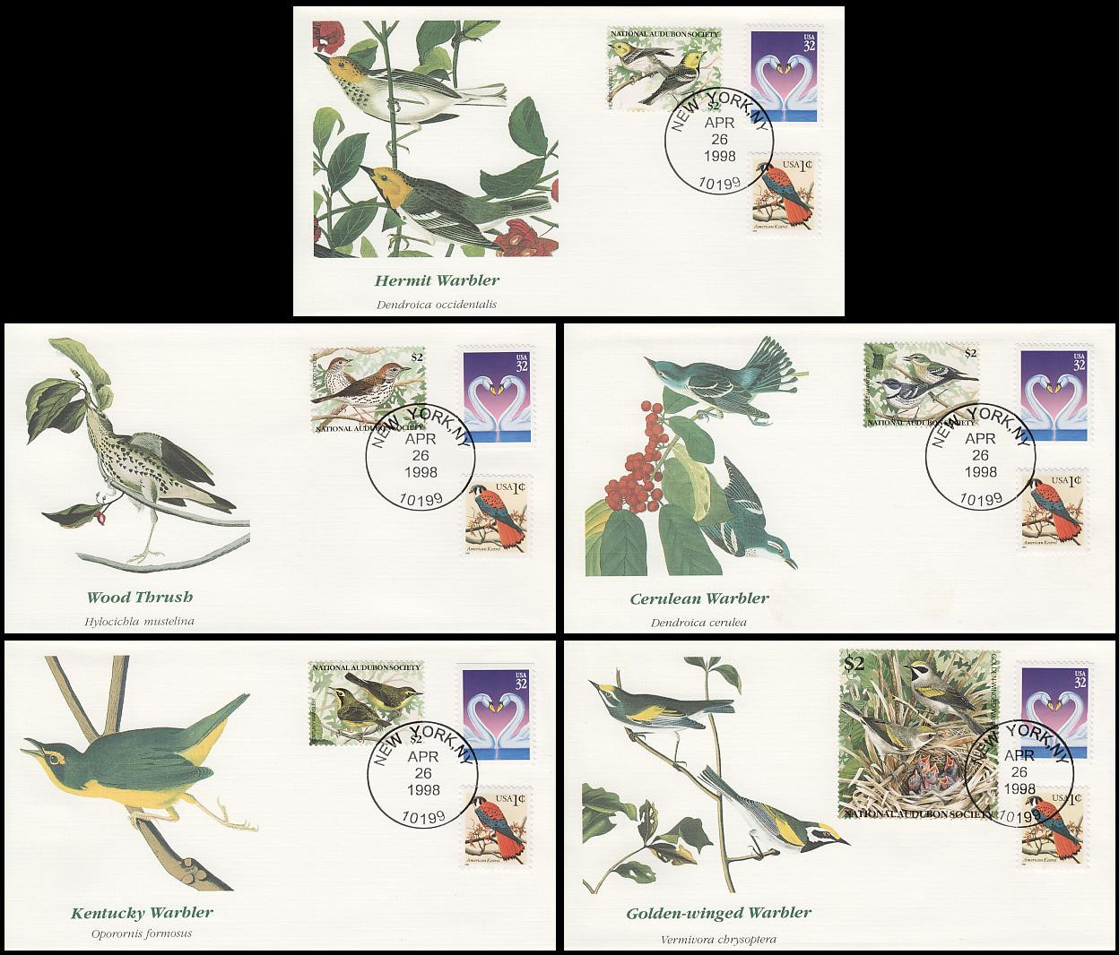 1998 $2 National Audubon Society Set of 5 Fleetwood First Day Covers ...