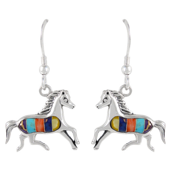 Sterling Silve Horse Earrings Jewelry Sterling Silver Horse Earrings Multi Gemstones E1053 C01