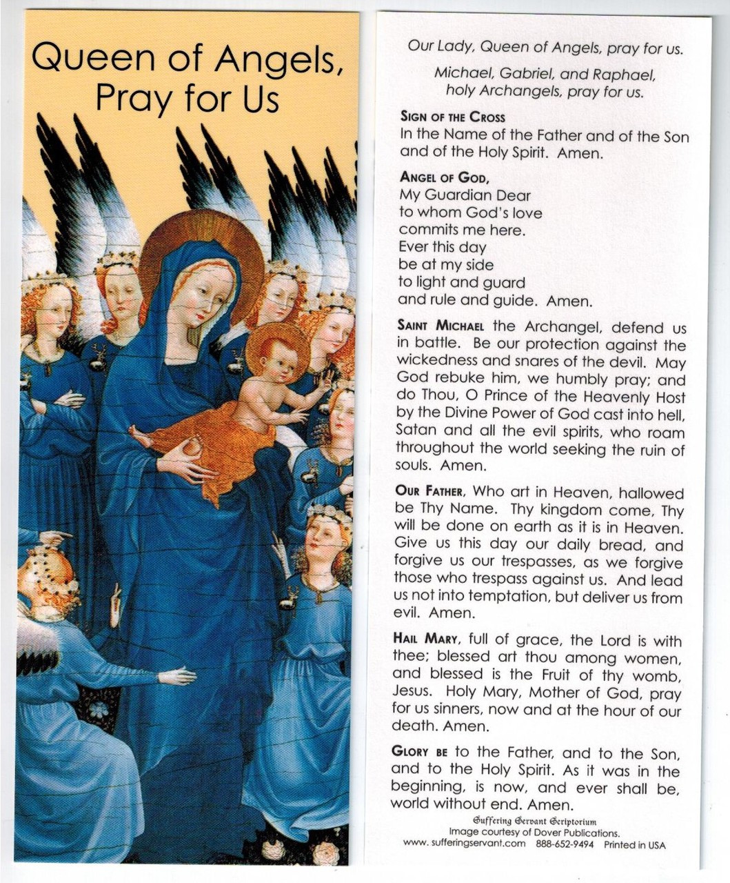 Familiar Catholic Prayer Bookmark, Sign of the Cross, Our Father, Hail