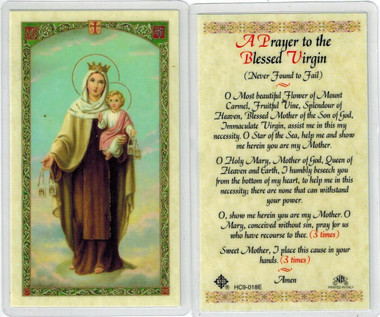 A prayer to the Blessed Virgin, Our Lady of Mt. Carmel, laminated ...