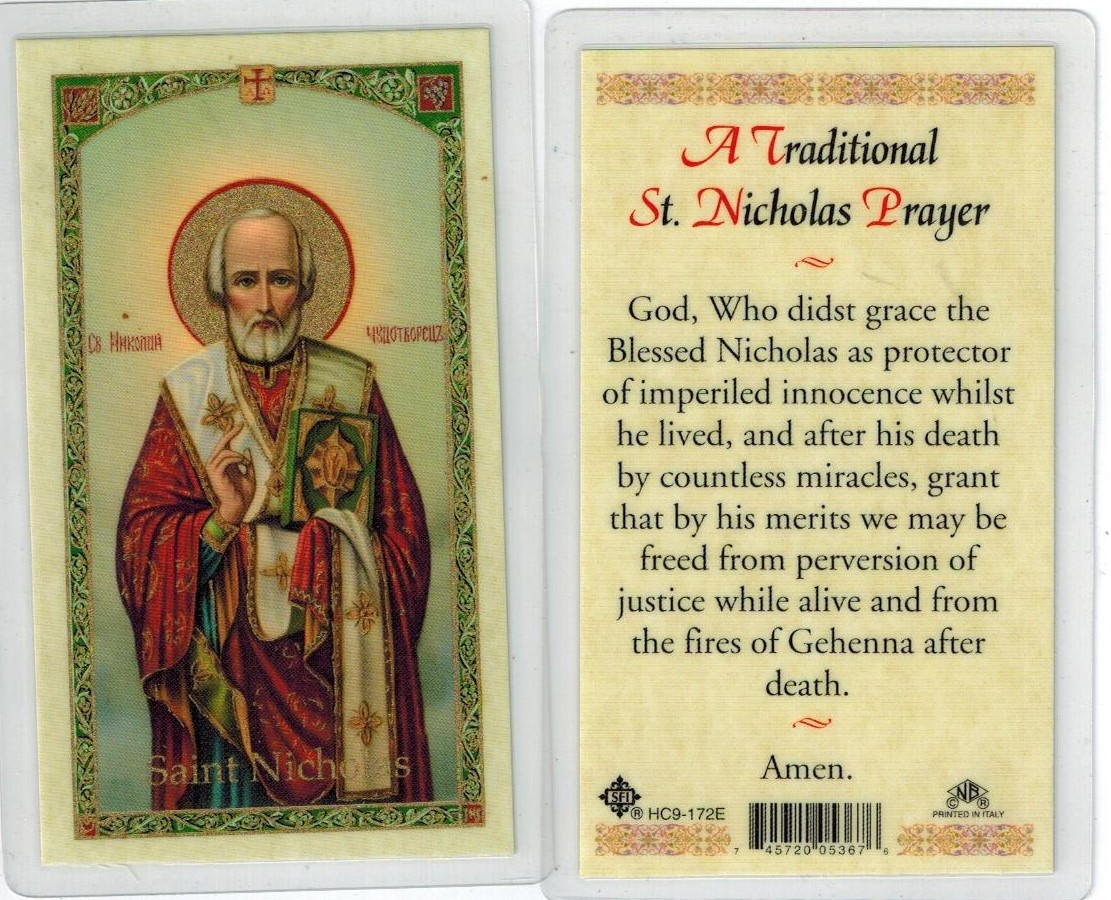 A Traditional St. Nicholas prayer, laminated prayer card