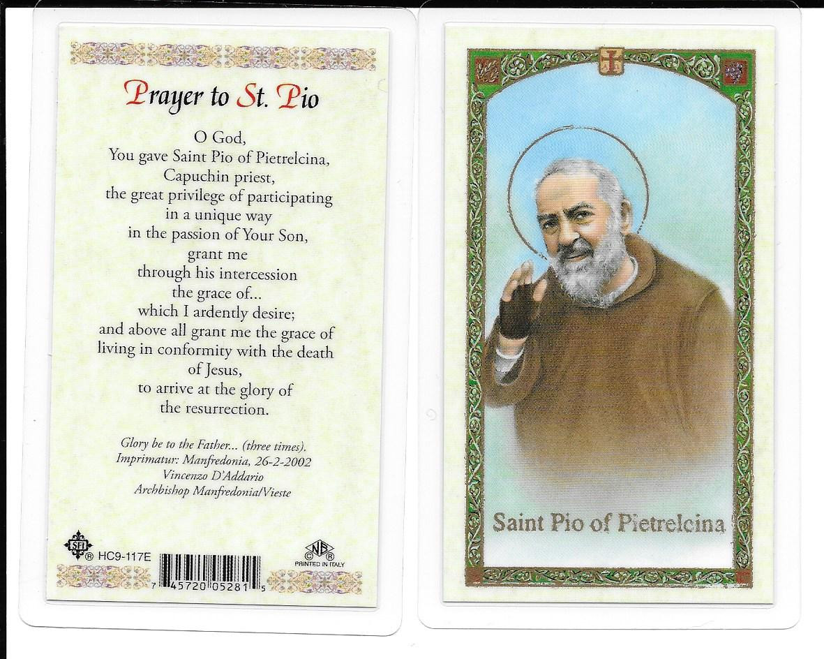 Laminated Prayer Card “Prayer to St. Pio”.