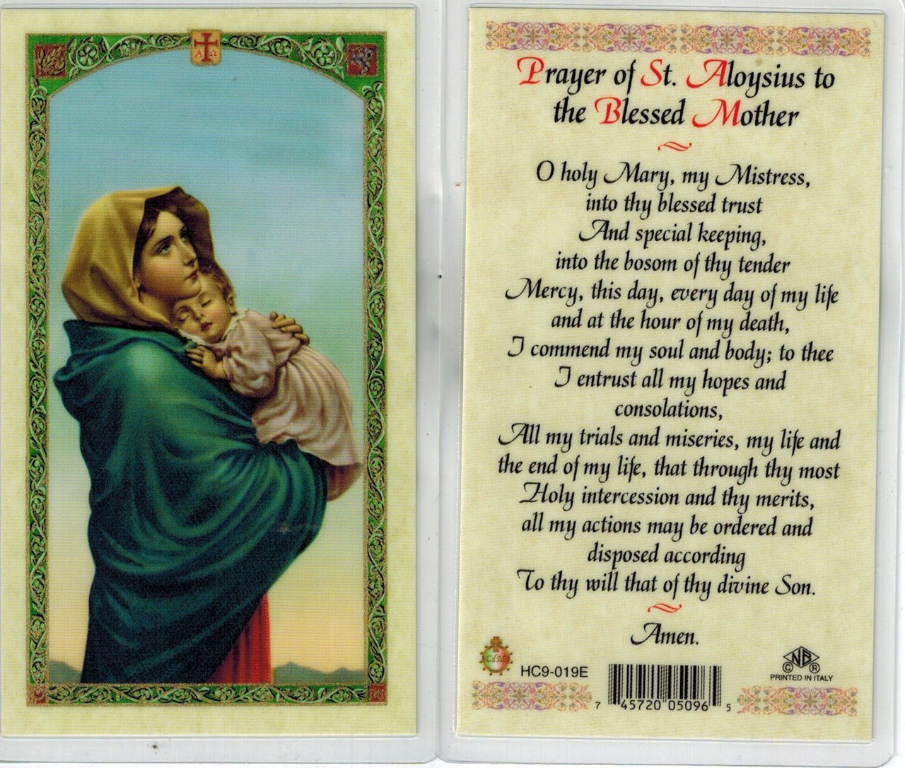 Prayer Saint Aloysisus To Blessed Mother Our Lady Of The Streets ...