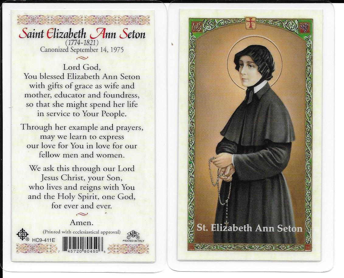 Laminated Prayer Card To Saint Elizabeth Ann Seton E23