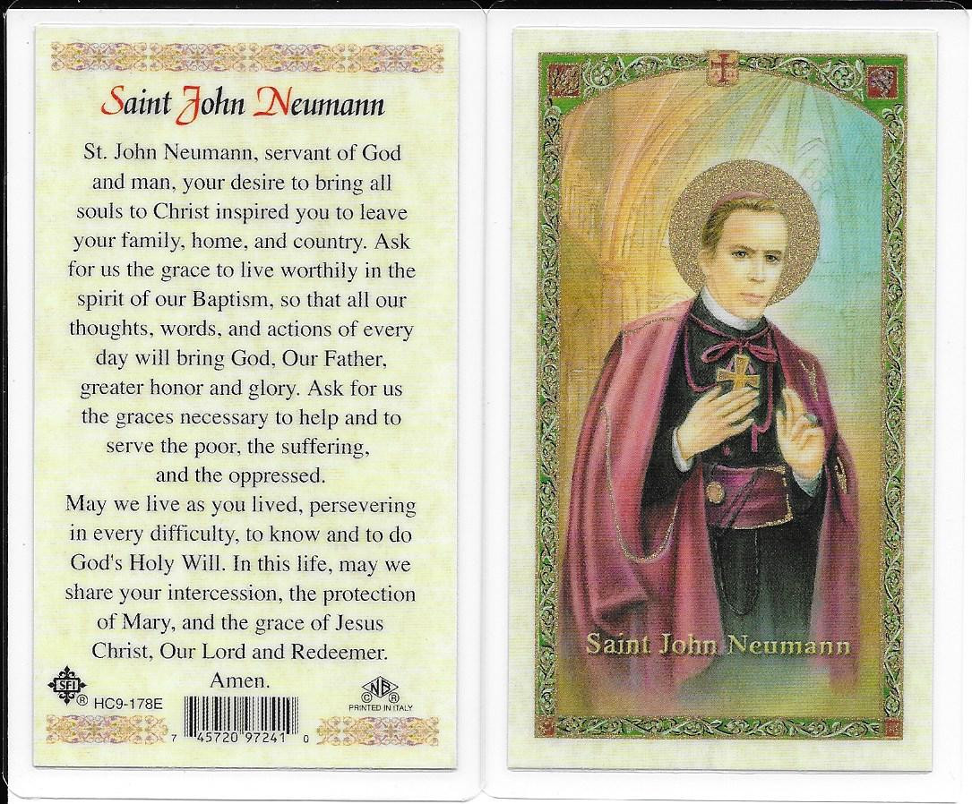 Laminated Prayer Card Saint John Neumann