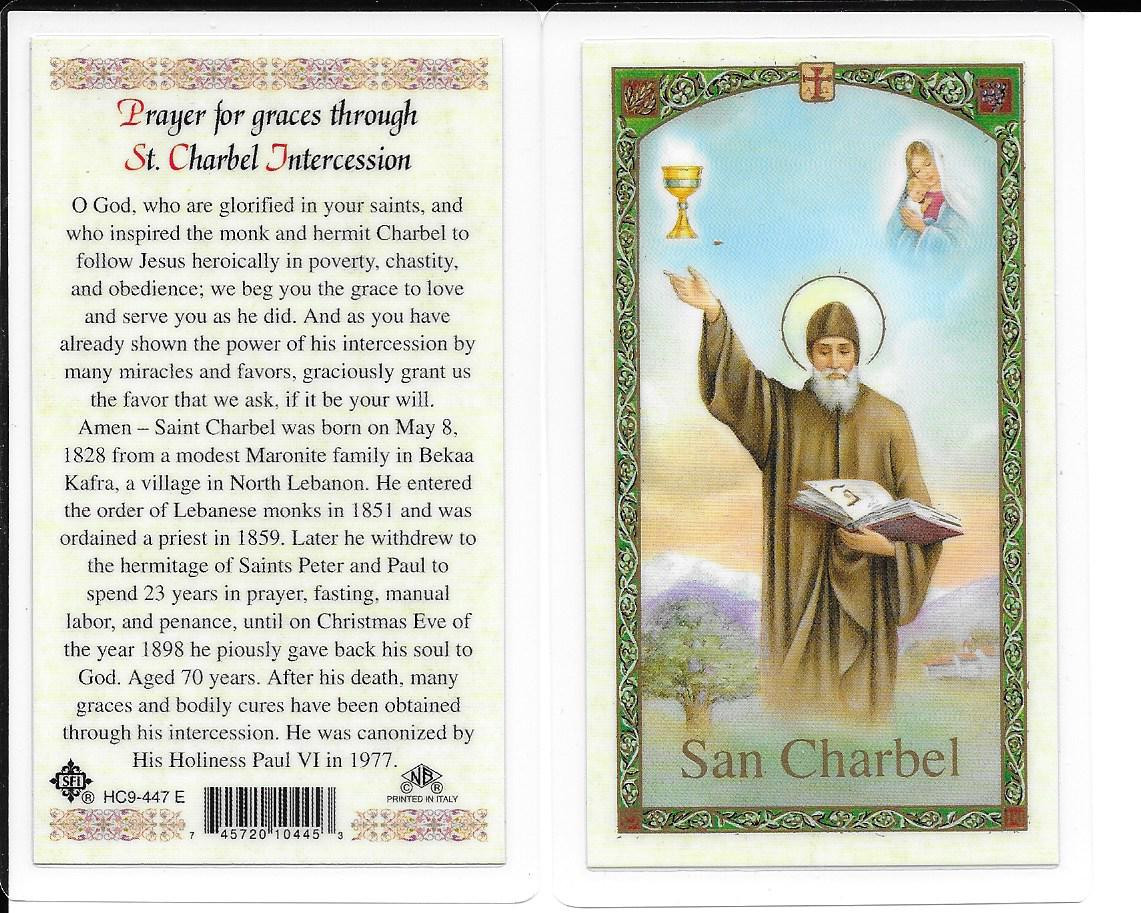 Laminated Prayer Card, Prayer for Grace through Saint Charbel Intercession