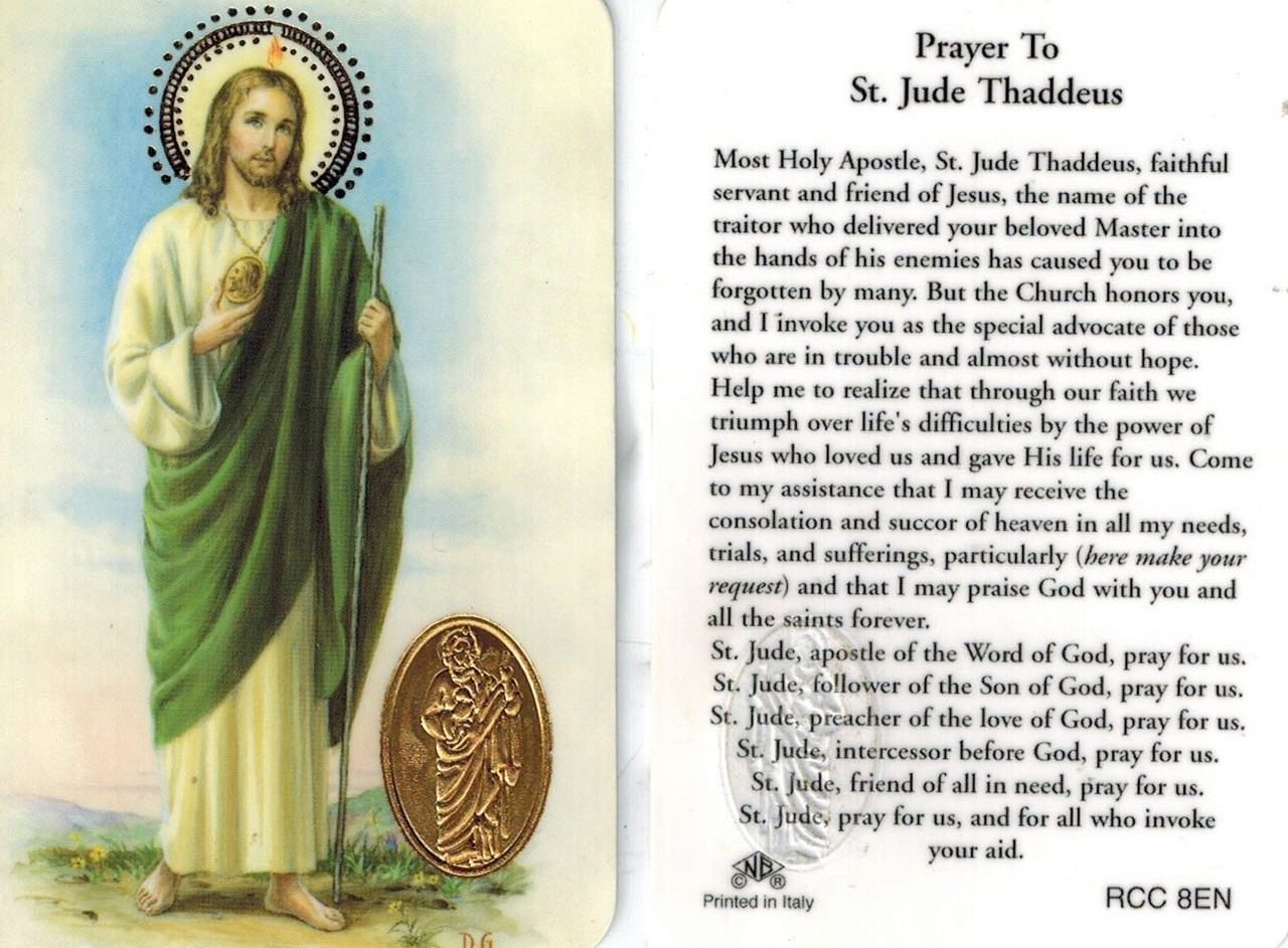 Prayer to Saint Jude Thaddeus Prayer Card with Medal