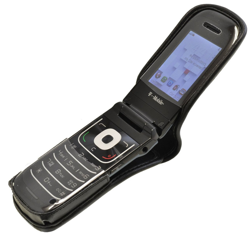 Alcatel 768 Heavy Duty Black Leather Flip Phone Case with Rotating