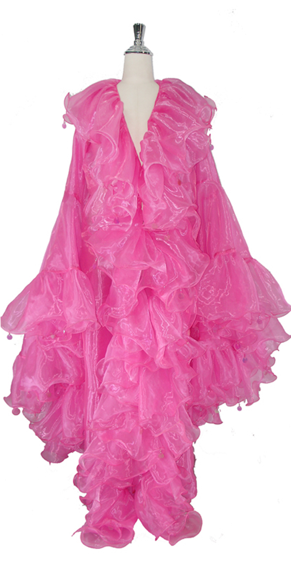 Long Ruffle Coat Pink Organza Oversized Sleeves Highlight Sequins