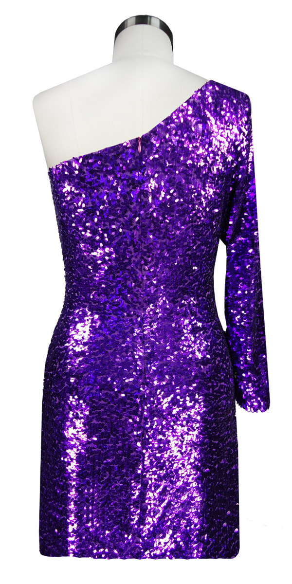Short Dress | Patterned | One-sleeve Cut | Purple and Fuchsia | Sequin ...