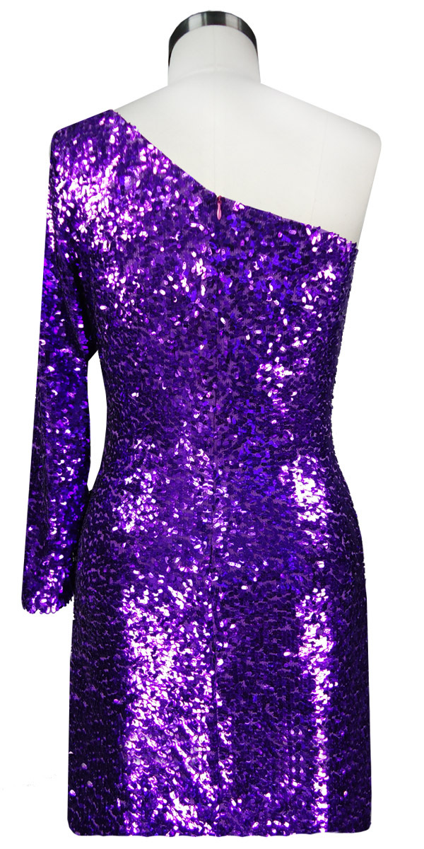 Short Dress | Sequin Fabric | Purple | One Sleeve | SequinQueen