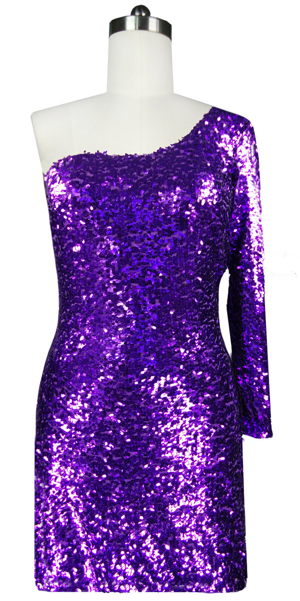 Short Dress | Sequin Fabric | Purple | One Sleeve | SequinQueen