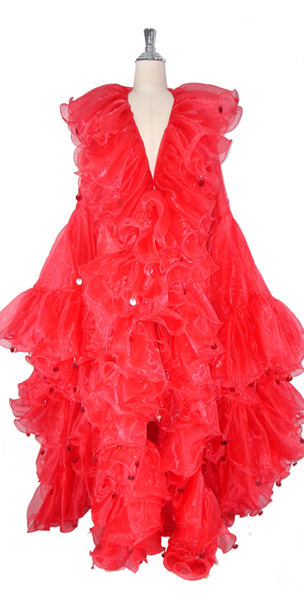 Long Ruffle Coat | Red Organza | Oversized Sleeves | Highlight Sequins ...