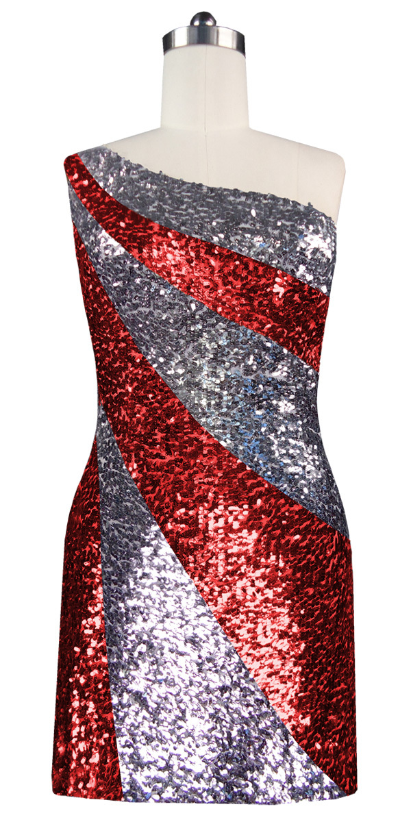 Short Dress | Patterned | One-shoulder Cut | Silver and Red | Sequin ...