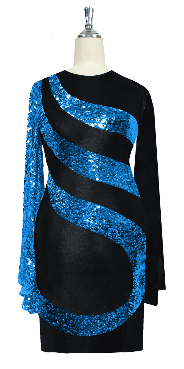 Short Dress | Patterned | Black Stretch Fabric | Turquoise Sequin ...