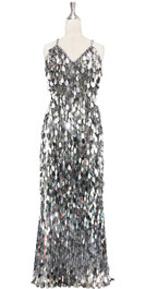 A short handmade sequin dress, with tear-drop shaped metallic silver ...