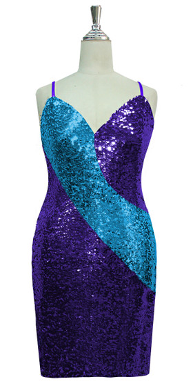 Short Dress | Patterned | Classic Cut | Purple and Turquoise| Sequin ...